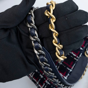CHANEL SMALL 19 BAG TWEED BLACK / RED / WHITE MULTICOLOUR HARDWARE
