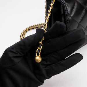 CHANEL GOLD CRUSH SMALL FLAP BAG BLACK CALFSKIN GHW (MICROCHIP)