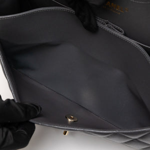 CHANEL JUMBO CLASSIC DOUBLE FLAP BAG GREY CAVIAR LEATHER SHW (MICROCHIP)