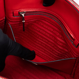 PRADA SMALL GLACE CALFSKIN LEATHER TWIN POCKET SATCHEL RED SHW