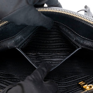 PRADA SMALL SAFFIANO LUX GALLERIA DOUBLE ZIP TOTE BAG BLACK LEATHER GHW