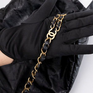 CHANEL LARGE 22 BACKPACK GOLD LETTER LOGO SHINY CALFSKIN BLACK GHW (MICROCHIP)