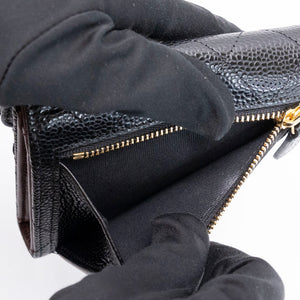 CHANEL SMALL CLASSIC FLAP WALLET BLACK CAVIAR GHW (MICROCHIP)