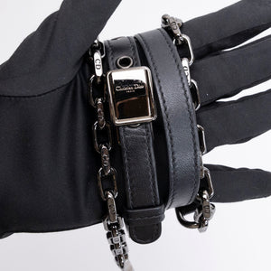 CHRISTIAN DIOR 30 MONTAIGNE CHAIN TOP HANDLE BAG BLACK LAMBSKIN LEATHER DARK SHW