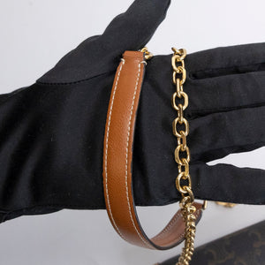 CELINE TRIOMPHE CANVAS CALFSKIN WALLET ON CHAIN TAN GHW