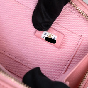 CHANEL CC CHAIN HANDLE ZIP AROUND VANITY MINI CASE PINK LAMBSKIN GHW