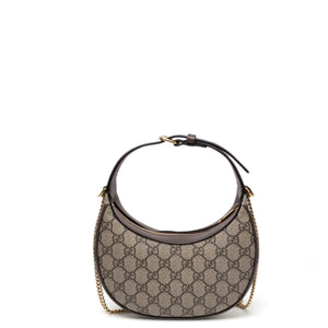 GUCCI OPHIDIA SMALL SHOULDER BAG BEIGE GG SUPREME CANVAS CALFSKIN LEATHER GHW