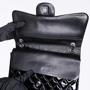 CHANEL JUMBO CLASSIC DOUBLE FLAP BAG PATENT BLACK SHW