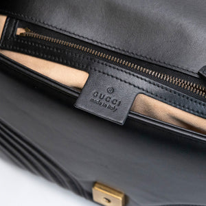 GUCCI GG MARMONT SMALL TOP HANDLE BAG BLACK CALFSKIN GHW