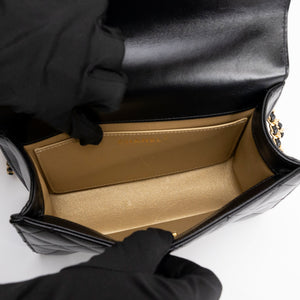 CHANEL GOLD CRUSH SMALL FLAP BAG BLACK CALFSKIN GHW (MICROCHIP)