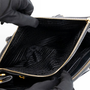 PRADA SMALL SAFFIANO LUX GALLERIA DOUBLE ZIP TOTE BAG BLACK LEATHER GHW