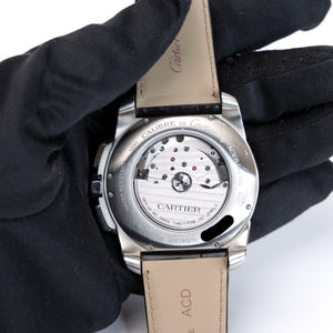 CARTIER CALIBRE DE CARTIER 42MM CHRONOGRAPH STAINLESS STEEL WATCH 18K ROSE GOLD
