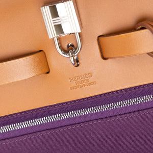HERMES HERBAG 39 ZIP BAG HUNTER / CANVAS PURPLE SHW STAMP SQUARE O