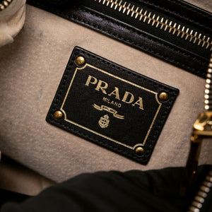 PRADA BLACK VITELLO DAINO LEATHER ZIP TOP HOBO BAG GHW