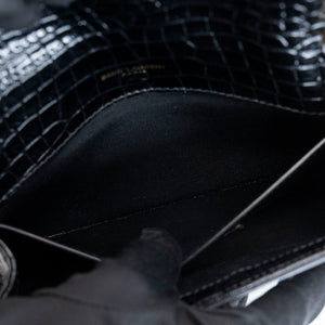 SAINT LAURENT SMALL KATE BAG WITH TASSEL CROC-EMBOSSED LEATHER BLACK GHW