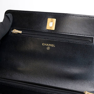 CHANEL LETTER LOGO TOP HANDLE WALLET ON CHAIN LAMBSKIN BLACK GHW (MICROCHIP)