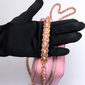 CHANEL CC CHAIN HANDLE ZIP AROUND VANITY MINI CASE PINK LAMBSKIN GHW