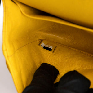 CHANEL MEDIUM CLASSIC CHEVRON DOUBLE FLAP BAG YELLOW CAVIAR SHW