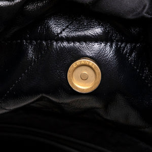 CHANEL SMALL 22 BAG BLACK SHINY CALFSKIN LEATHER GHW (MICROCHIP)