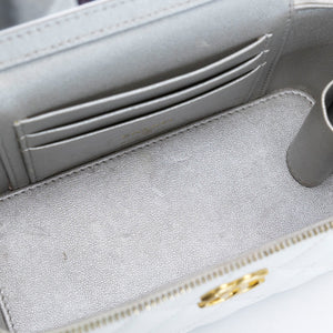 CHANEL TOP HANDLE LONG VANITY CASE WITH CHAIN WHITE LAMBSKIN GHW