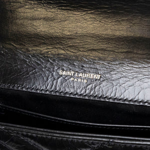 SAINT LAURENT COLLEGE SHOULDER BAG BLACK CALFSKIN LEATHER GHW