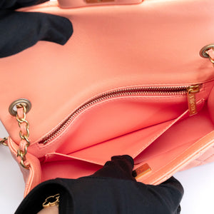 CHANEL 23C PEARL CRUSH MINI RECTANGULAR FLAP CORAL LAMBSKIN  LEATHER GHW (MICROCHIP)