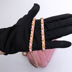CHANEL CC CHAIN HANDLE ZIP AROUND VANITY MINI CASE PINK LAMBSKIN GHW