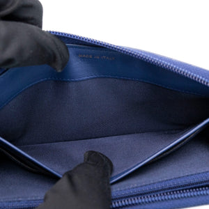 CHANEL SMALL BOY ZIP AROUND CONTINENTAL WALLET BLUE QUILTED CALFSKIN GHW