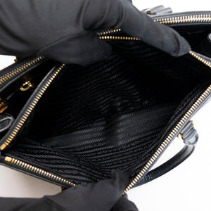 PRADA SMALL SAFFIANO LUX GALLERIA DOUBLE ZIP TOTE BAG BLACK LEATHER GHW