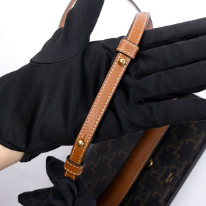 CELINE DOUBLE FLAP TRIOMPHE CANVAS WALLET ON STRAP GHW