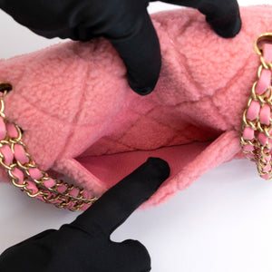 CHANEL QUILTED SHEARLING & TWEED MEDIUM FLAP BAG PINK GHW