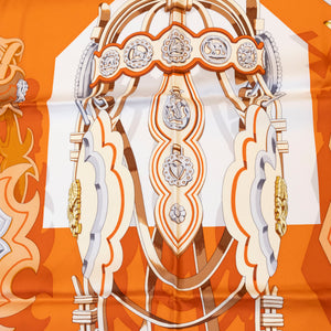 HERMES BRIDES ET DESTIN SILK SCARF ORANGE 90 CM