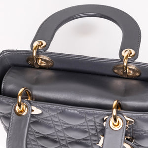 CHRISTIAN DIOR MY ABC DIOR SMALL LADY DIOR LAMBSKIN DARK GREY GHW