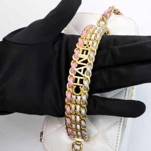 CHANEL TOP HANDLE LONG VANITY CASE WITH CHAIN WHITE LAMBSKIN GHW
