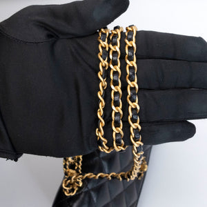 CHANEL LETTER LOGO TOP HANDLE WALLET ON CHAIN LAMBSKIN BLACK GHW (MICROCHIP)