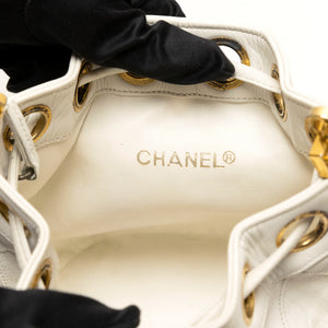 CHANEL VINTAGE MINI QUILTED CC BUCKET BAG WHITE CALFSKIN GHW