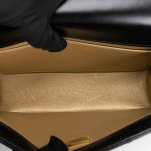 CHANEL GOLD CRUSH SMALL FLAP BAG BLACK CALFSKIN GHW (MICROCHIP)