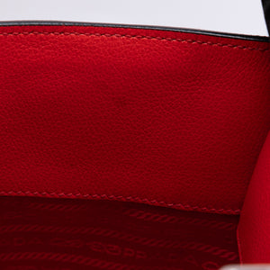 PRADA SMALL GLACE CALFSKIN LEATHER TWIN POCKET SATCHEL RED SHW