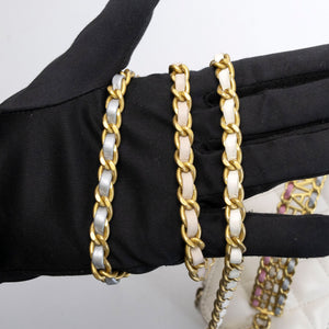 CHANEL TOP HANDLE LONG VANITY CASE WITH CHAIN WHITE LAMBSKIN GHW