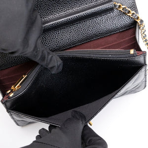 CHANEL CLASSIC WALLET ON CHAIN BAG BLACK CAVIAR GHW (MICROCHIP)