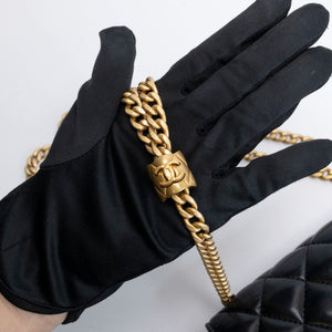 CHANEL 22K GOLD PILLAR WALLET ON CHAIN BLACK LAMBSKIN GHW