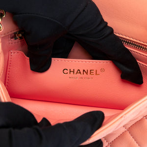 CHANEL 23C PEARL CRUSH MINI RECTANGULAR FLAP CORAL LAMBSKIN  LEATHER GHW (MICROCHIP)
