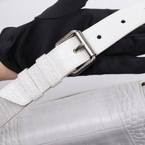 BALENCIAGA MEDIUN DOWNTOWN SHOULDER BAG EMBOSSED LEATHER WHITE SHW