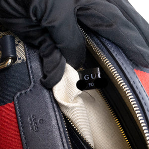 GUCCI MONOGRAM VINTAGE WEB BOSTON BAG NAVY GG CANVAS GHW