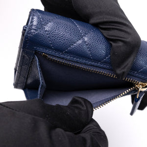 CHANEL SMALL CLASSIC FLAP WALLET BLUE CAVIAR LEATHER LGHW
