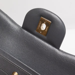 CHANEL JUMBO CLASSIC DOUBLE FLAP BAG GREY CAVIAR LEATHER SHW (MICROCHIP)