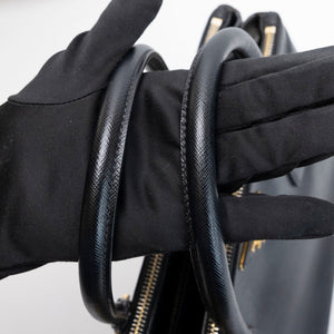 PRADA SMALL SAFFIANO LUX GALLERIA DOUBLE ZIP TOTE BAG BLACK LEATHER GHW