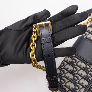 CHRISTIAN DIOR 30 MONTAIGNE EAST WEST BAG WITH CHAIN OBLIQUE JACQUARD BLUE GHW
