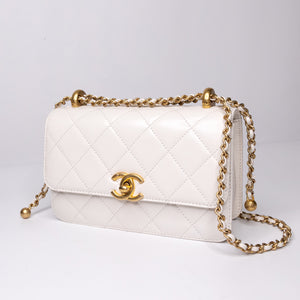 CHANEL 24C GOLD CRUSH MINI FLAP BAG WHITE CALFSKIN GHW (MICROCHIP)