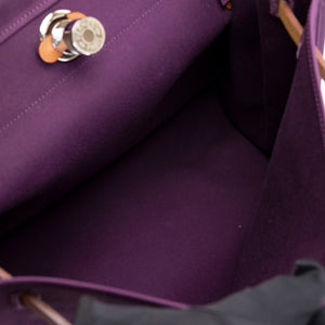 HERMES HERBAG 39 ZIP BAG HUNTER / CANVAS PURPLE SHW STAMP SQUARE O